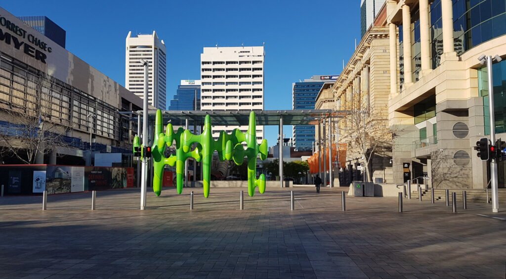Forrest Place pedestrian space and surrounding buildings in central Perth