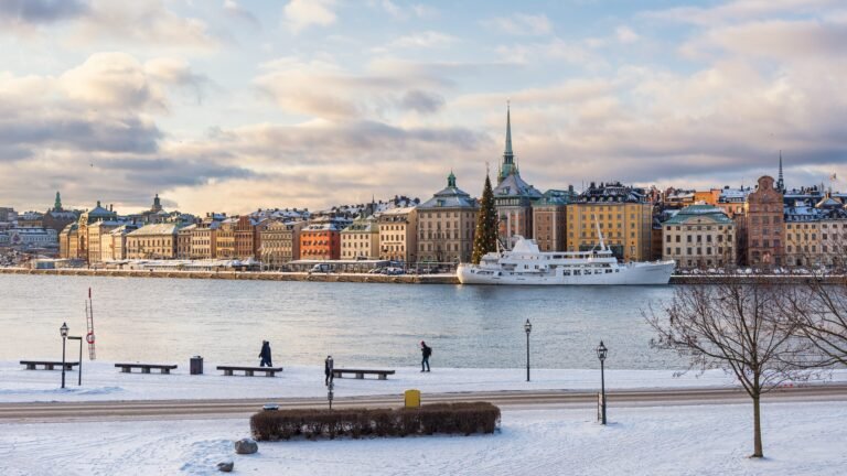 Gamla Stan waterfront in Stockholm viewed across the water from Skeppsholmen