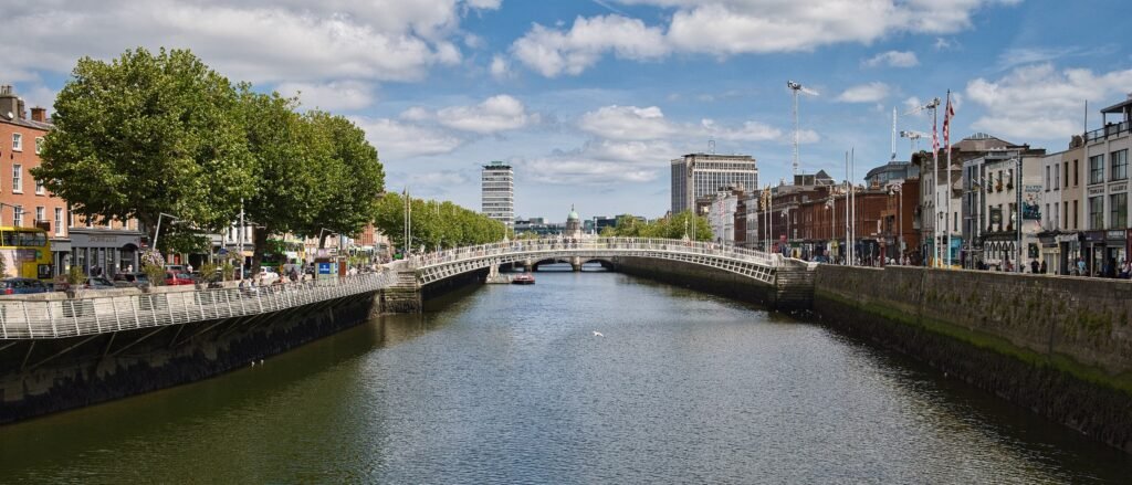 Ha’penny Bridge crossing the River Liffey in central Dublin