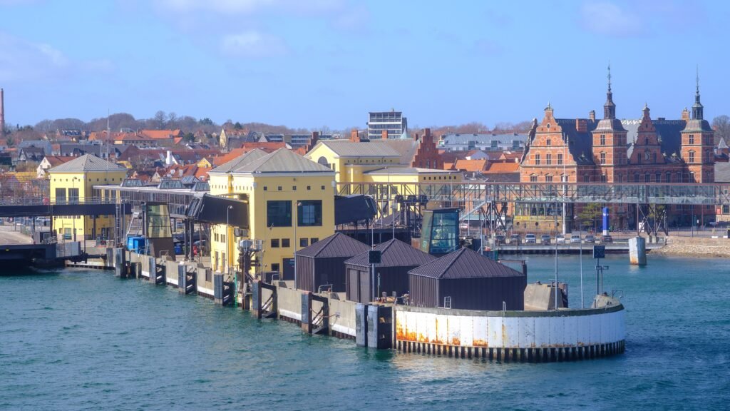 Helsingør ferry terminal beside the railway station on the waterfront
