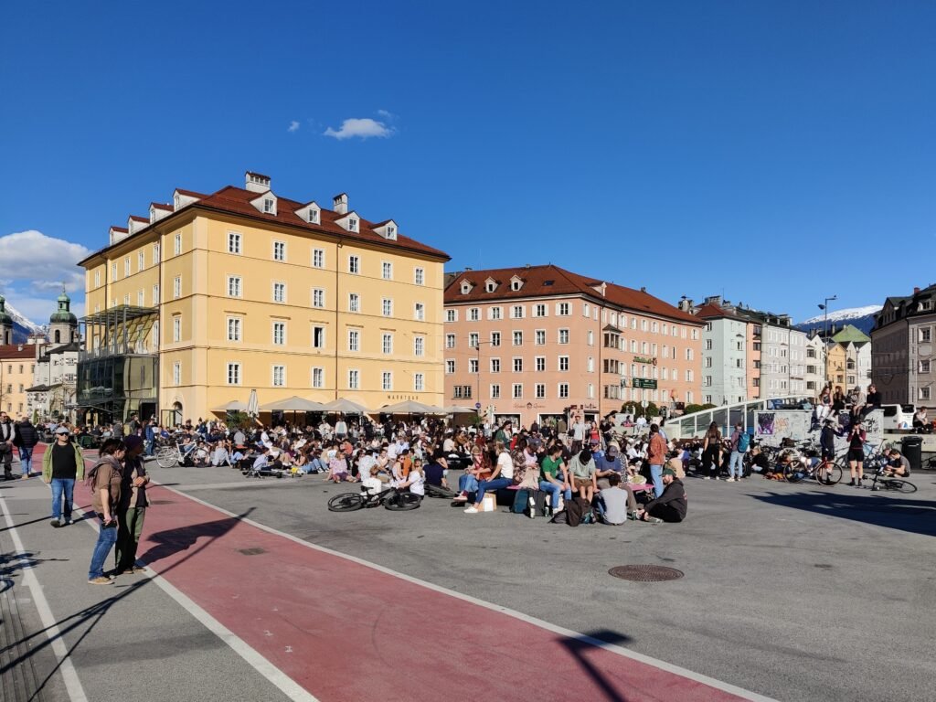 People gathering on Marktplatz in central Innsbruck