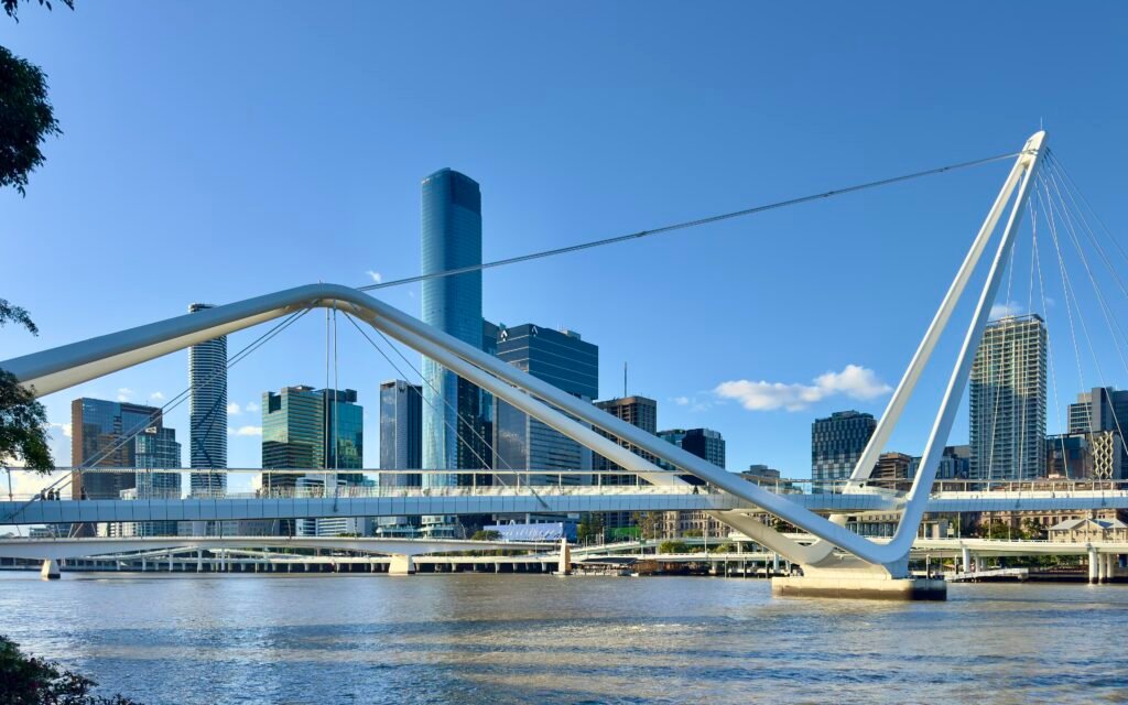 Neville Bonner Bridge crossing the Brisbane River from South Bank toward Queen's Wharf