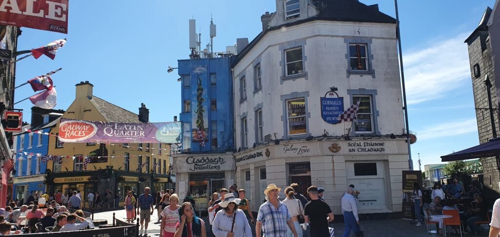 Pedestrians walking along Shop Street in central Galway
