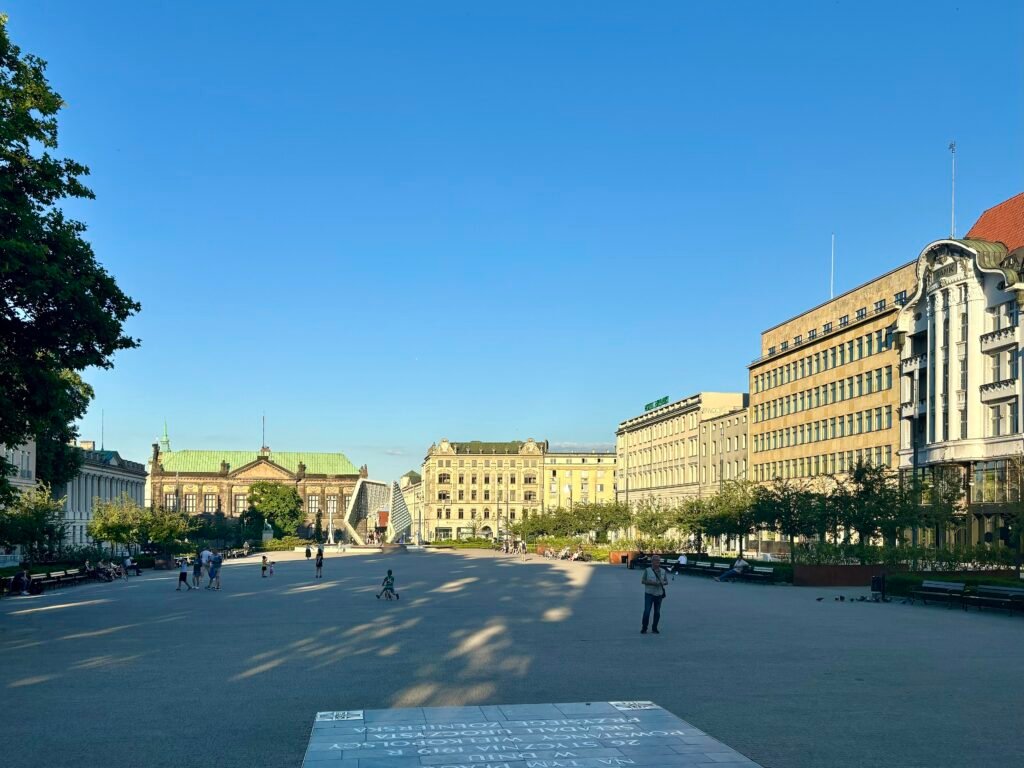 Plac Wolności public space and surrounding buildings in central Poznań