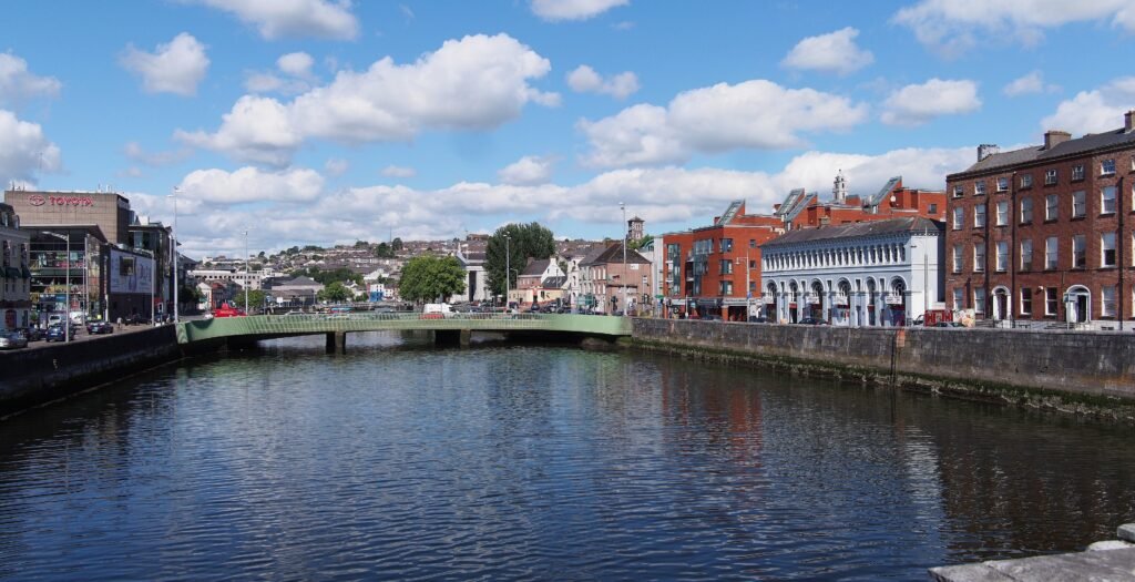 River Lee channel and bridge in central Cork, Ireland