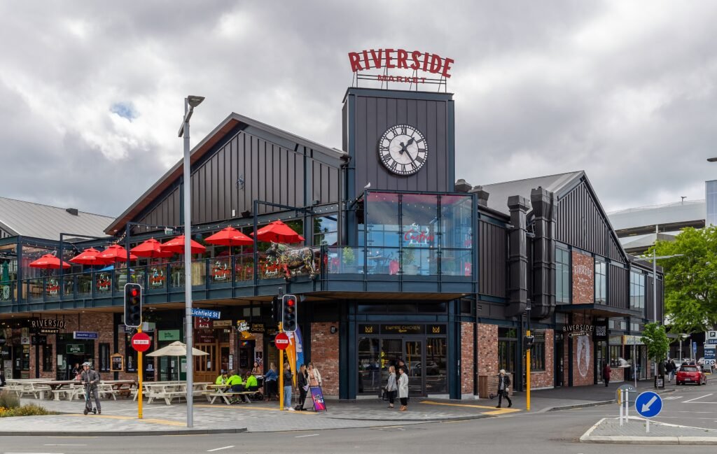 Riverside Market exterior at Oxford Terrace in central Christchurch
