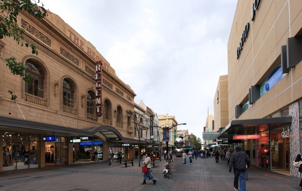 Pedestrians walking through Rundle Mall in central Adelaide