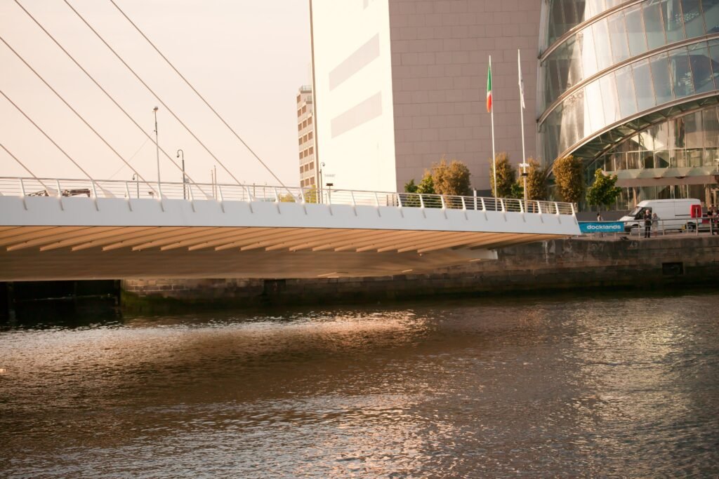 Samuel Beckett Bridge spanning the River Liffey in Dublin Docklands