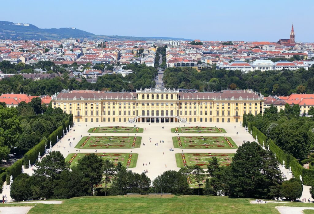 Schönbrunn Palace and its forecourt in Vienna