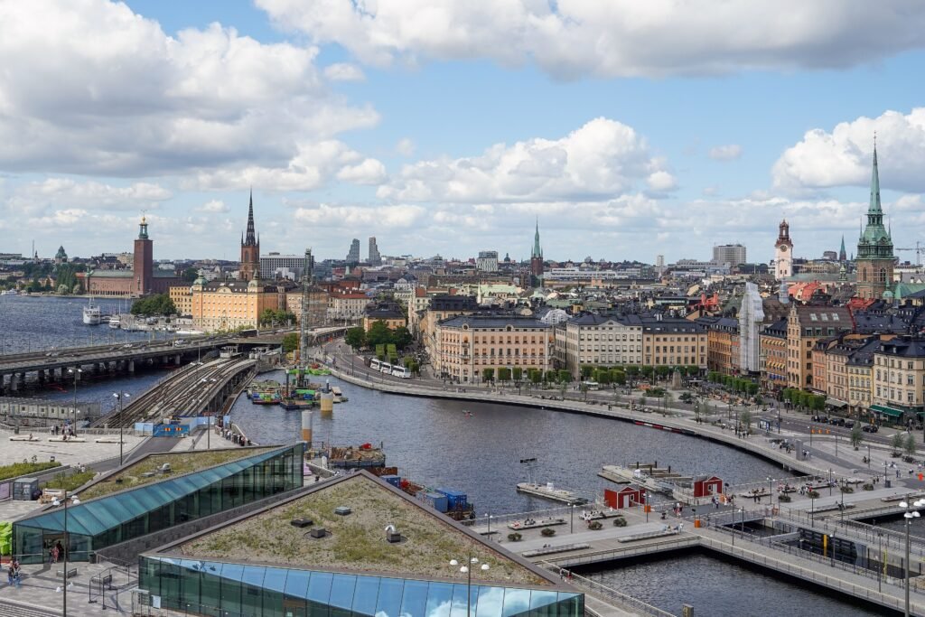 Slussen in Stockholm with Gamla Stan and City Hall visible beyond