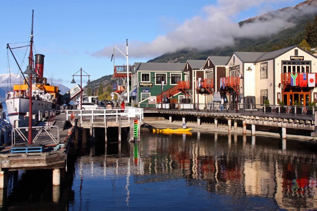 Steamer Wharf and waterfront buildings in central Queenstown