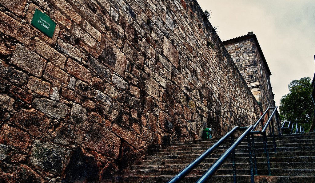 Steep stone steps on Escadas dos Guindais in Porto