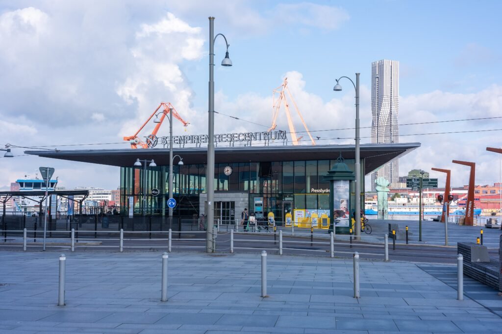 Stenpiren waterfront terminal in Gothenburg with the Göta älv beyond