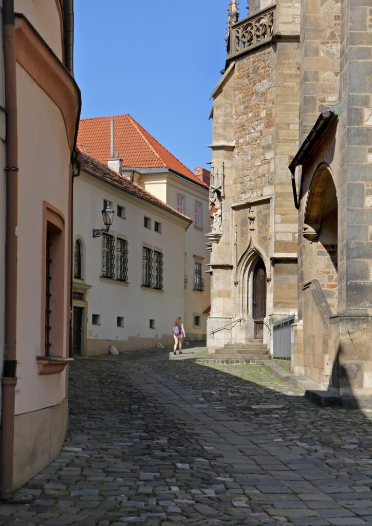 Stone-paved uphill street on the Petrov approach in Brno