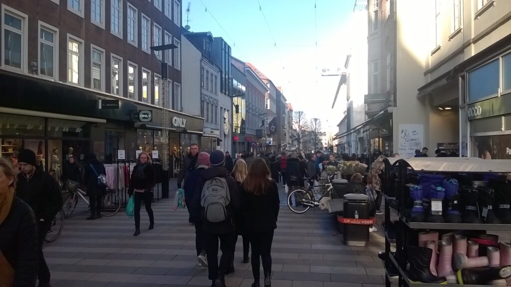 Pedestrians on Strøget in central Aarhus