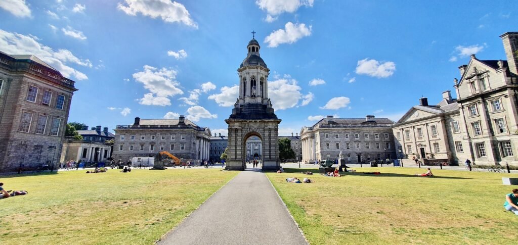 Historic buildings and open courtyard on the Trinity College Dublin campus