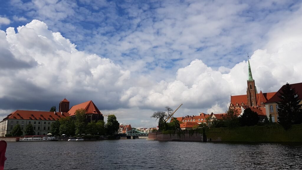 Tumski Bridge and Ostrów Tumski across the Oder in Wrocław