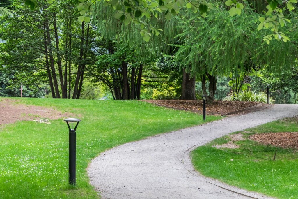 Paved walking path through Queenstown Gardens in New Zealand